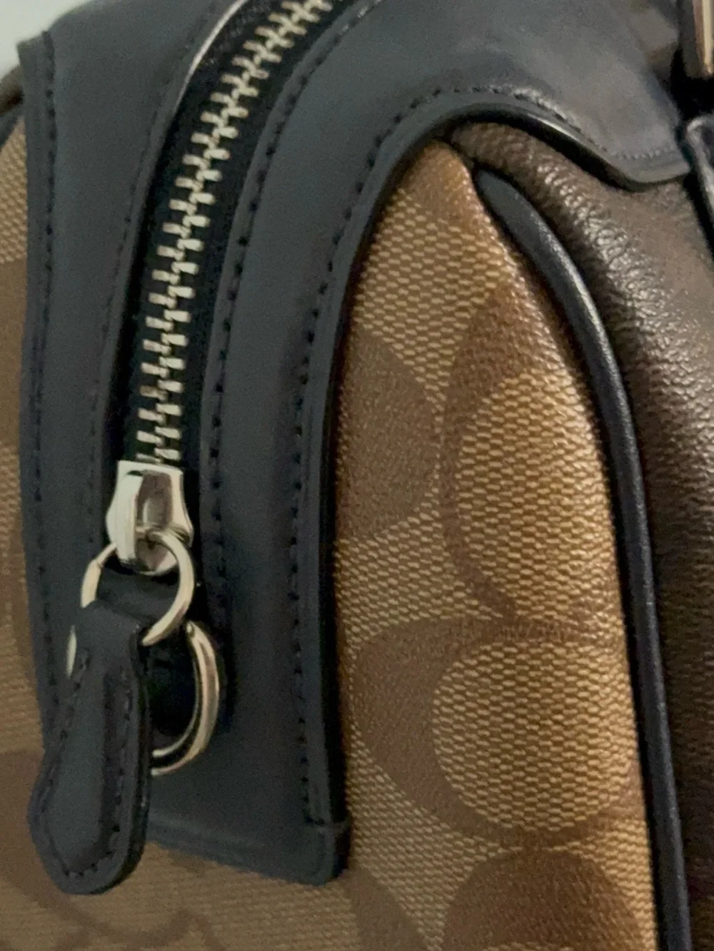 COACH Signature Canvas Satchel in two shades of brown and Navy Leather Trim! 🤩